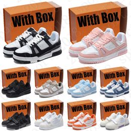 With Box Designer shoes Trainer Sneaker Low for luxury men women Black pink mens womens sky Denim blue trainers sneakers runners casual