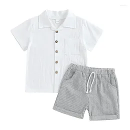 Clothing Sets Pudcoco Baby Boy Summer Cotton Linen Clothes Short Sleeve Button Down Shirt Elastic Waist Stripe Print Shorts 2Pcs Outfit 1-3T