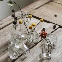 Vases Transparent Glass Bottle Small Mouth Mini Vintage Home Vase Living Room Dry Flower Ornaments Decoration