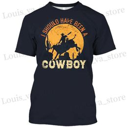 Men's T-Shirts Western Cowboy Shirt Mens T-shirt 3D Denim O Neck Cotton Short Slve Tops Summer Oversized Vintage Strtwear Casual Clothing T240419