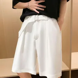 Men's Shorts Men Versatile Suit Exercise Mid-rise With Belt For Office Work Casual Solid Color Knee