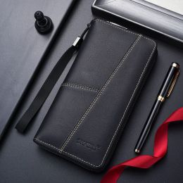 Wallets New Hot Men Leather Wallets Men's Long Design Causal Purses Male Folding Wallet Coin Card Holders High Quality Slim Money Bag