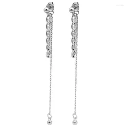 Stud Earrings S925 Sterling Silver Chain Round Bead Fringe Temperament Women's Jewelry