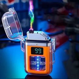 Transparent Waterproof Windproof Flameless Pulse Double Arc Electric Lighter USB Charging Digital Power Display Lighter Gifts