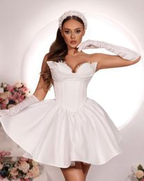 Pretty Plus Size A Line Wedding Dresses for Women Brides Sleeveless Sweetheart Satin Above Knee Length Bridal Gowns Wedding Guest Party Dress Custom