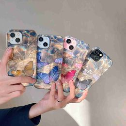Cell Phone Cases New Water Ripple Suitable for iPhone 15 Promax Case Laser Butterfly 14 Anti Drop 11 Protective H240419
