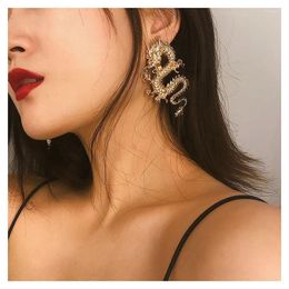 Dangle Earrings Chinese Style Women's Retro Domineering 18k Gold-plated Dragon Pattern