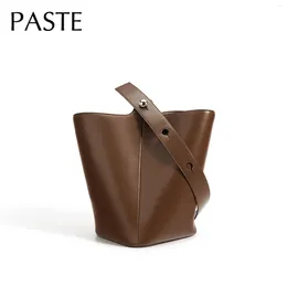 Shoulder Bags Vintage Large Capacity Tote Coffee Color Glossy Split Cow Leather Women Handbag Adjustable Handle Female Armpit Bag