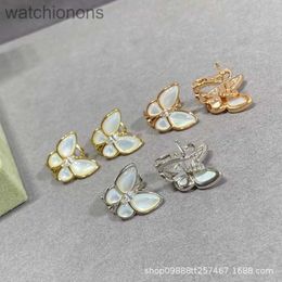 Womens Top Grade Vancelfe Original Designer Earrings White Fritillaria Butterfly Earrings for Women Sterling Silver k Rose Gold High Jewellery with Logo