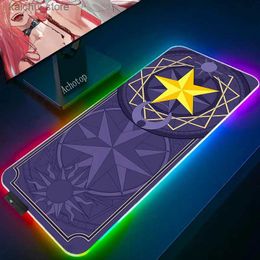 Mouse Pads Wrist Rests Purple Large RGB Mouse Pad XXL Gaming Accessories Mousepad LED Light Cardcaptor Gamer Mouse Carpet Keyboard Desk Mat Backlit Rug Y240419