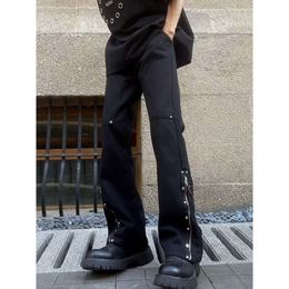 American High Street Vibe Style Zipper Micro Horn Jeans for Men with Versatile Cleanfit Pants Trend