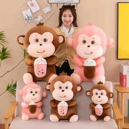 New Cartoon Milk Tea Monkey Doll Plush Toy Little Monkey Doll Children's Birthday Gift Manufacturer Wholesale