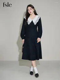 Casual Dresses DUSHU White Cotton Turn-Down Design Women Winter Long Dress Office Lady Black Commuter Twill A-LINE Skirt Temperament