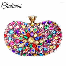 Evening Bags Chaliwini Diamond Two Side Floral Woman Clutch Bag Multi Crystal Sling Package Wedding Purse Matching Wallet Handbags