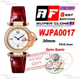 Pasha WJPA0017 Swiss Quartz Womens Watch AF 30mm Rose Gold Diamonds Bezel White Textured Dial Red Leather Ladies Lady Super Edition Reloj De Mujer Puretime PTCAR