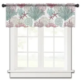 Curtain Ocean Coral Shell Starfish Geometric Abstract Window Tulle Sheer Short Living Room Home Decor Voile Drapes