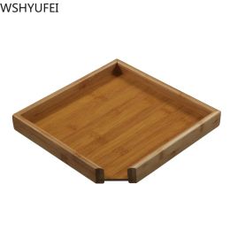 Crafts Chinese Bamboo Square Food Tray Solid Wood Tea Set Tray Home Breakfast Tray Cake Flower Pot Bonsai Gardening Holder