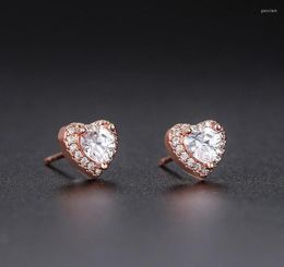 Stud ZHOUYANG Heart Earrings For Women Cubic Zirconia Rose Gold Colour Wedding Gift Ear Studs Jewellery Female Trend 2022 Whole E6504296