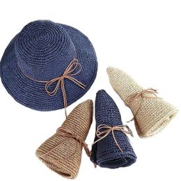 Doit simple Women Straw Hats Summer Sun for Lady folding bow Beach adults Female sunscreen cap 240415