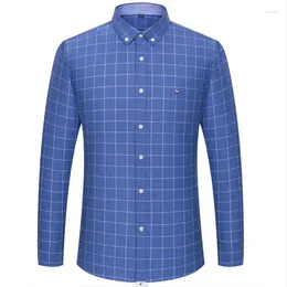 Men's Dress Shirts 2024 Oxford Men Fashion Cotton Thin Long Sleeve Casual Slim Solid Colour Plaid Print Stripe Formal Shirt Plus 7XL 6XL