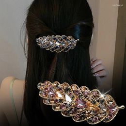 Hair Clips Spring Leaf Sparkling Luxury Rhinestone Horizontal Clip Elegant Women's Fashionable