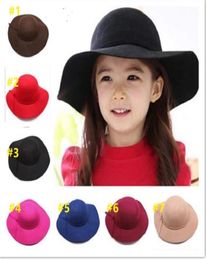 DHL Autumn Winter Warm Kids Boys Girls Vintage Wide Brim Cap Soft Wool Felt Bowknot Bowler Floppy Children Sun Hat Beach by air116273439