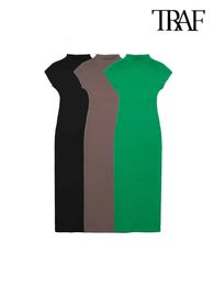TRAF Women Fashion Fitted Knit Midi Dress Vintage O Neck Short Sleeve Female Dresses Vestidos Mujer 240419