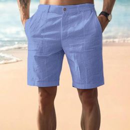 Men's Shorts Pocket Design Men Stylish Summer With Pockets Mid-rise Button Zipper Solid Colour Straight Leg For