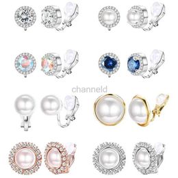 Other 1Pair Candy Color Colorful Geometry Zircon Pearl Earrings European Style Earclip Earnail Women Ear Clip Fake Piercing Earring 240419