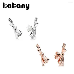 Stud Earrings 925 Sterling Silver Women's Rose Gold Bow Prom Wedding Original High Quality DIY Fashion Jewellery