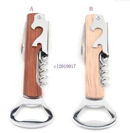 Stainless Steel HandHeld Deluxe Bottle Opener Wood Handle Wine Opener Corkscrew Double Hinged Waiters Wine Bottle Opener4244012