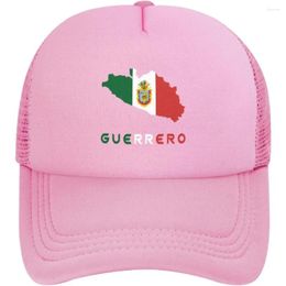 Ball Caps Guerrero Mexico State Flag Map Unisex Adult Classic Mesh Baseball Cap Snapback Hat Grid Black