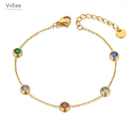 Charm Bracelets ViiEee Stainless Steel Colorful Cubic Zirconia For Women Girl 18K Gold Bohemia Chain Bracelet Jewelry VB21152