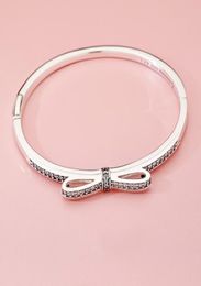 NEW Fashion Luxury CZ Diamond Bowknot Bangle Bracelet Set Original Box for 925 Sterling Silver Women Wedding Bracelets1457404