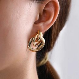 Dangle Earrings Creative Double Circle Metal Knotted Ear Studs For Women's Engagement Wedding Pendientes Femeninos