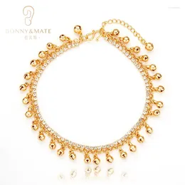 Anklets Custom Adjustable Zirconia Tassel Anklet 24K Gold Plated Small Bell Women's Fashion