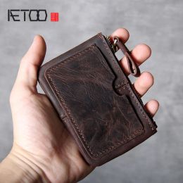 Wallets AETOO Retro Head cowhide Card Pack driver's license handmade leather small wallet