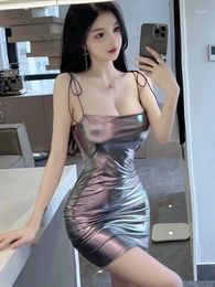 Casual Dresses 2024 Summer Sexy Spicy Girl Bright Tight Buttocks Dress Elegant Women Korean Style Off Shoulder Chic Party Fashionable 9OPH