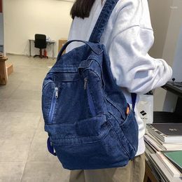 Backpack Washed Denim Blue College Style Women Student School Bags For Teenage Girls Travel Rucksacks Mochilas