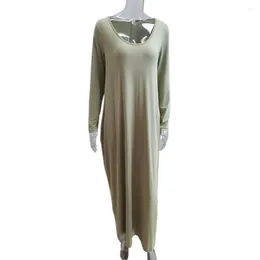 Casual Dresses Fall Spring Dress Women Maxi Breathable For Oversized V-neck Long Sleeve Pockets Wear