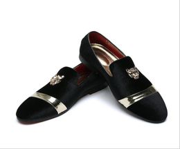 New Fashion Gold Top and Metal Toe Men Velvet Dress shoes italian mens dress shoes Handmade Loafers plus size3014120