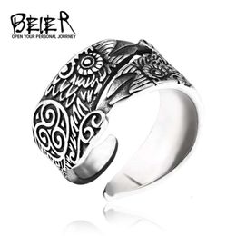 Beier Nordic Mythology Viking Crow Stainless Steel Ring Mens Fashion Open