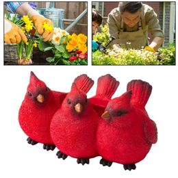 Decorative Figurines Three Red Bird Flowerpot Resin Figurine Weather-proof Indoor Outdoor Desktop Vegetable Succulent Planter Pot Home