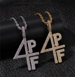 Fashion Men Gold Silver Plated 4PF Pendant Necklace Iced Out Lab Diamond Letter Number DJ Rapper Jewellery Street Style Chain7487685