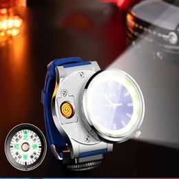 Multifunctional Real Watch USB Charging Lighter Compass COB Lighting Lamp Tungsten Wire Ignition Smoking Accessories Gadgets