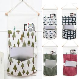 Storage Bags Wall Mounted Bag Cloth Multi-Pocket Mobile Phone Tablet Remote Control Hanging Bedroom Bedside Sundries