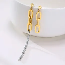 Dangle Earrings Chic Asymmetric Chain For Women Jewellery Anti Allergy Stainless Steel Link Ear Clip Accessory Korean 2024