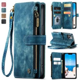 Wallets Phone Case for Iphone 14 13 12 Min Xs Xr Xs Max 7 8 6s Plus Zipper 10 Card Slot Retro Leather Wallet for Iphone 13 Pro Case
