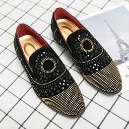 Casual Shoes Luxury Fashion Brand Rhinestone Men's Deerskin Comfortable And Handmade Loafers Men Banquet Party Wedding