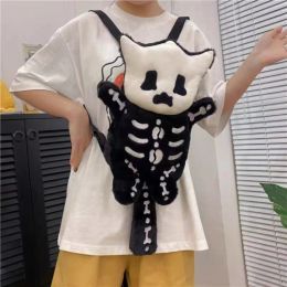 Backpacks Y2k Skull Plush Backpack Cute Gothic Skeleton Toy Backpack Goth Doll Cartoon Anime Bag Travel Knapsack Birthday Halloween Gifts